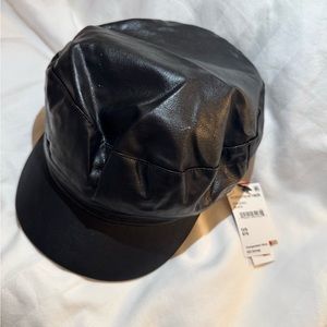 Black Faux Leather Cap